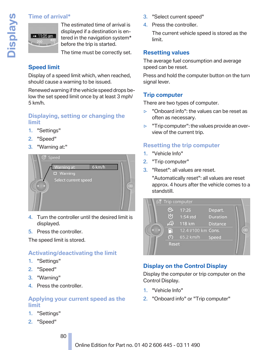 Displays | BMW 550i xDrive Gran Turismo 2011 User Manual | Page 80 / 297