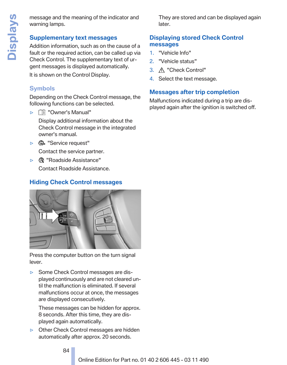 Displays | BMW 550i xDrive Gran Turismo 2011 User Manual | Page 84 / 297