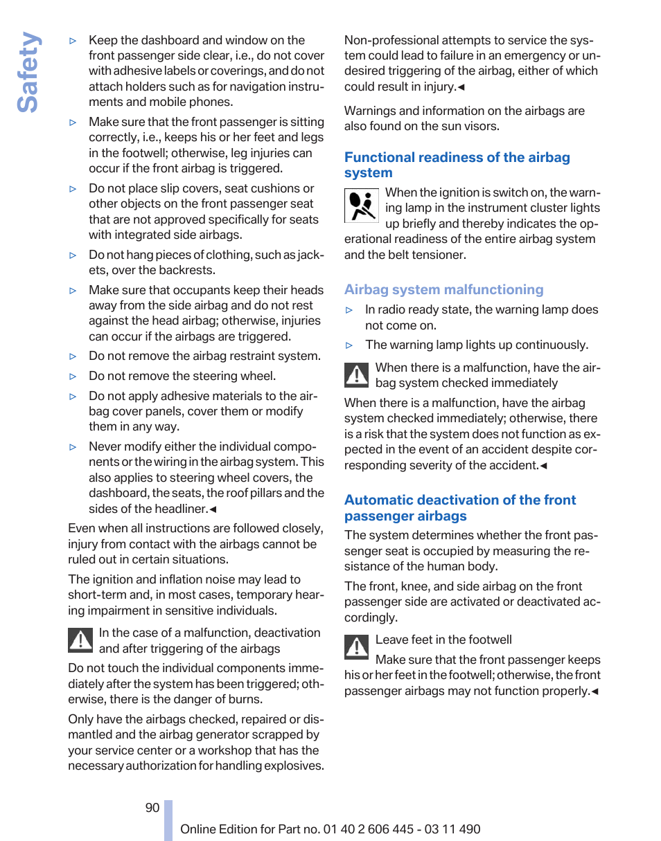 Safety | BMW 550i xDrive Gran Turismo 2011 User Manual | Page 90 / 297