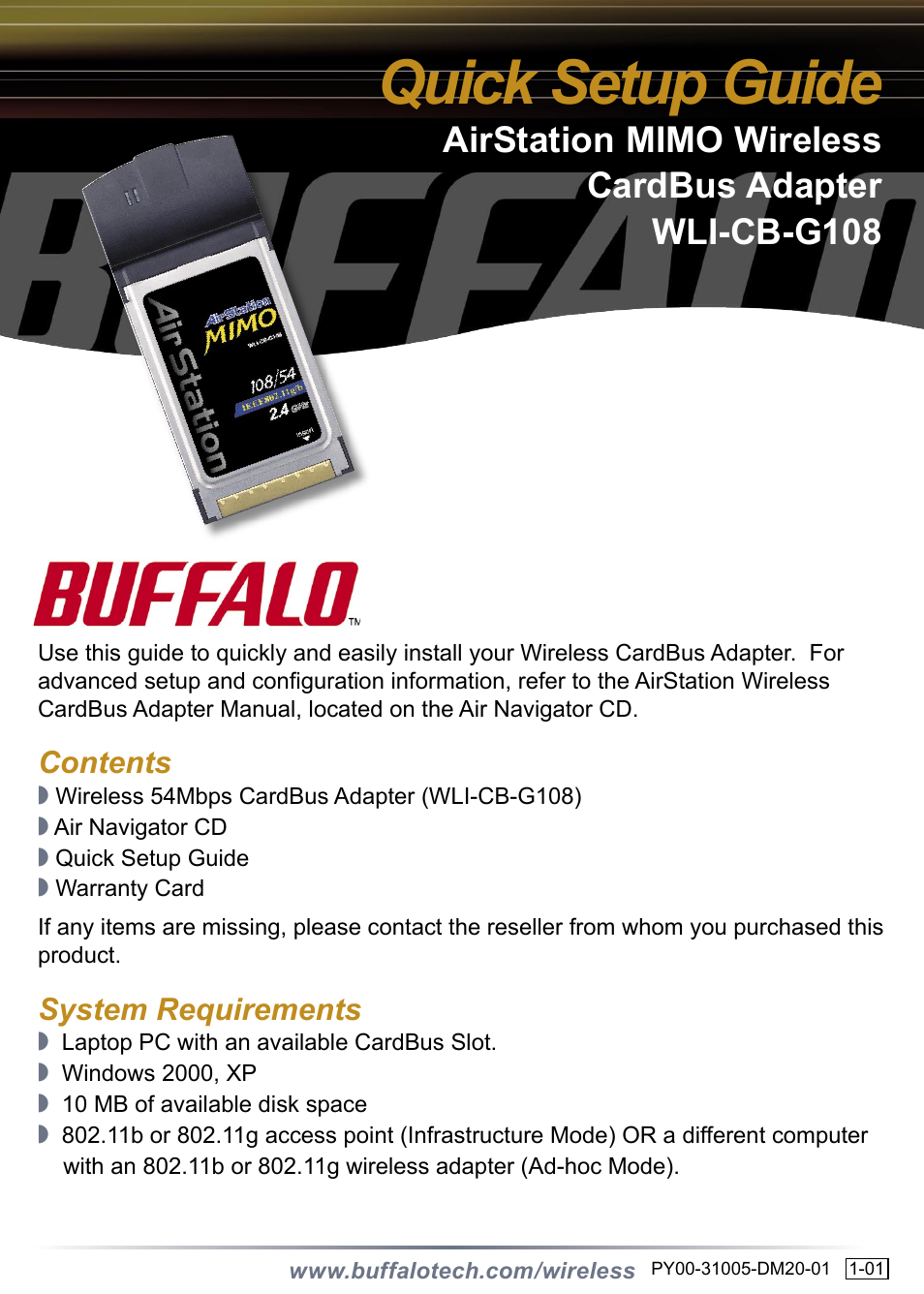 Buffalo Technology WLI-CB-G108 User Manual | 16 pages