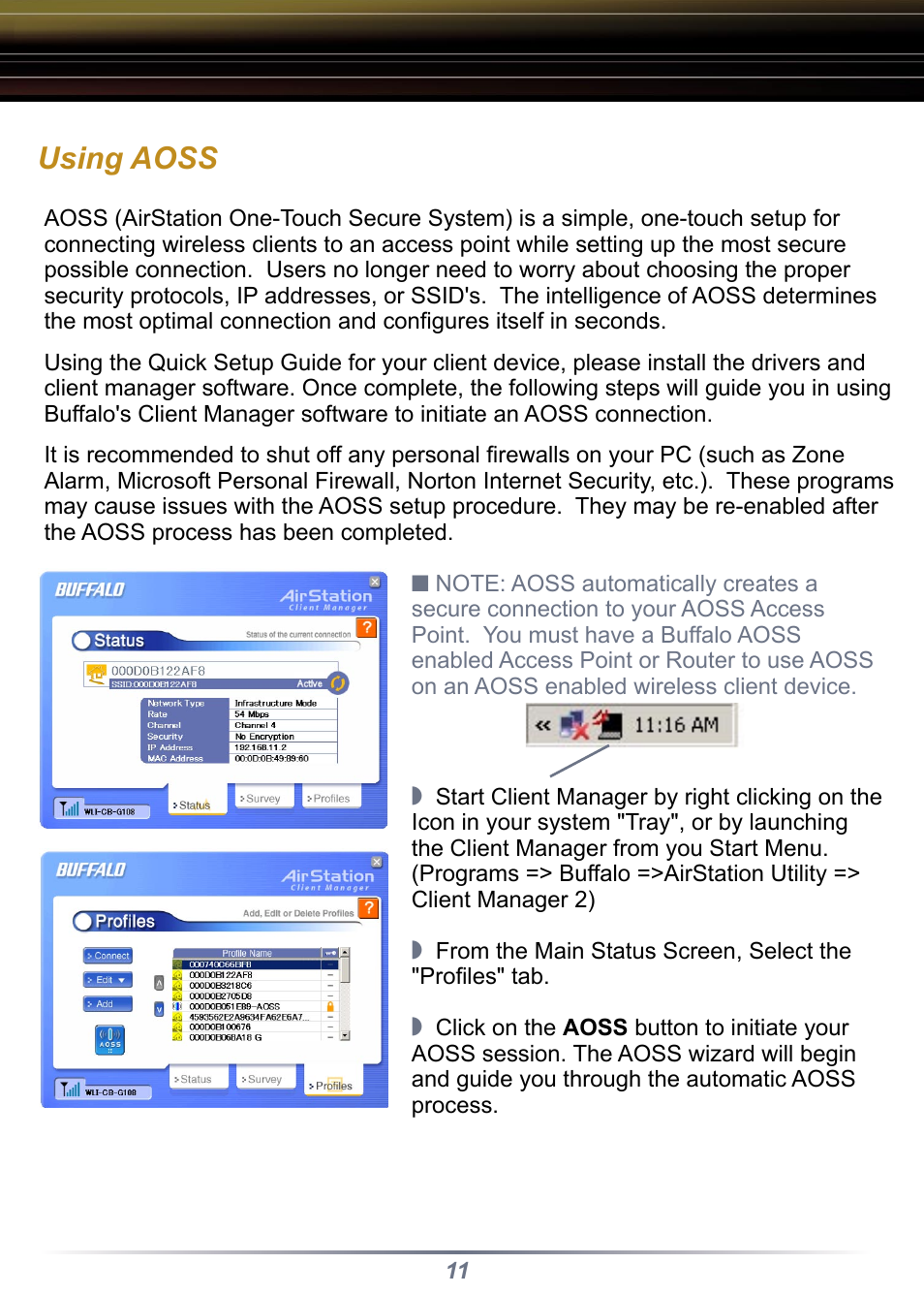 Using aoss | Buffalo Technology WLI-CB-G108 User Manual | Page 11 / 16