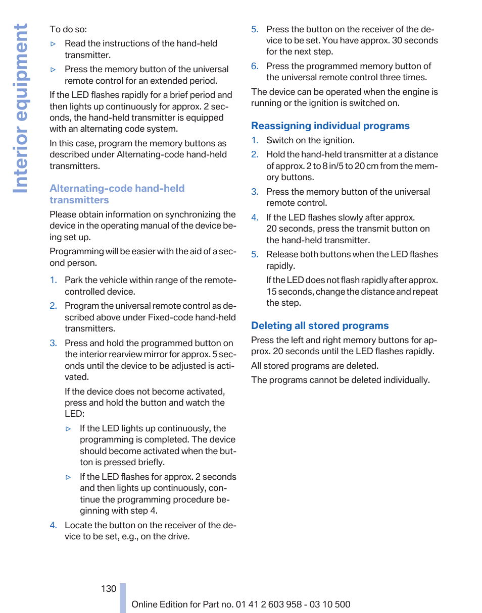 Interior equipment | BMW ActiveHybrid 750Li 2011 User Manual | Page 130 / 280
