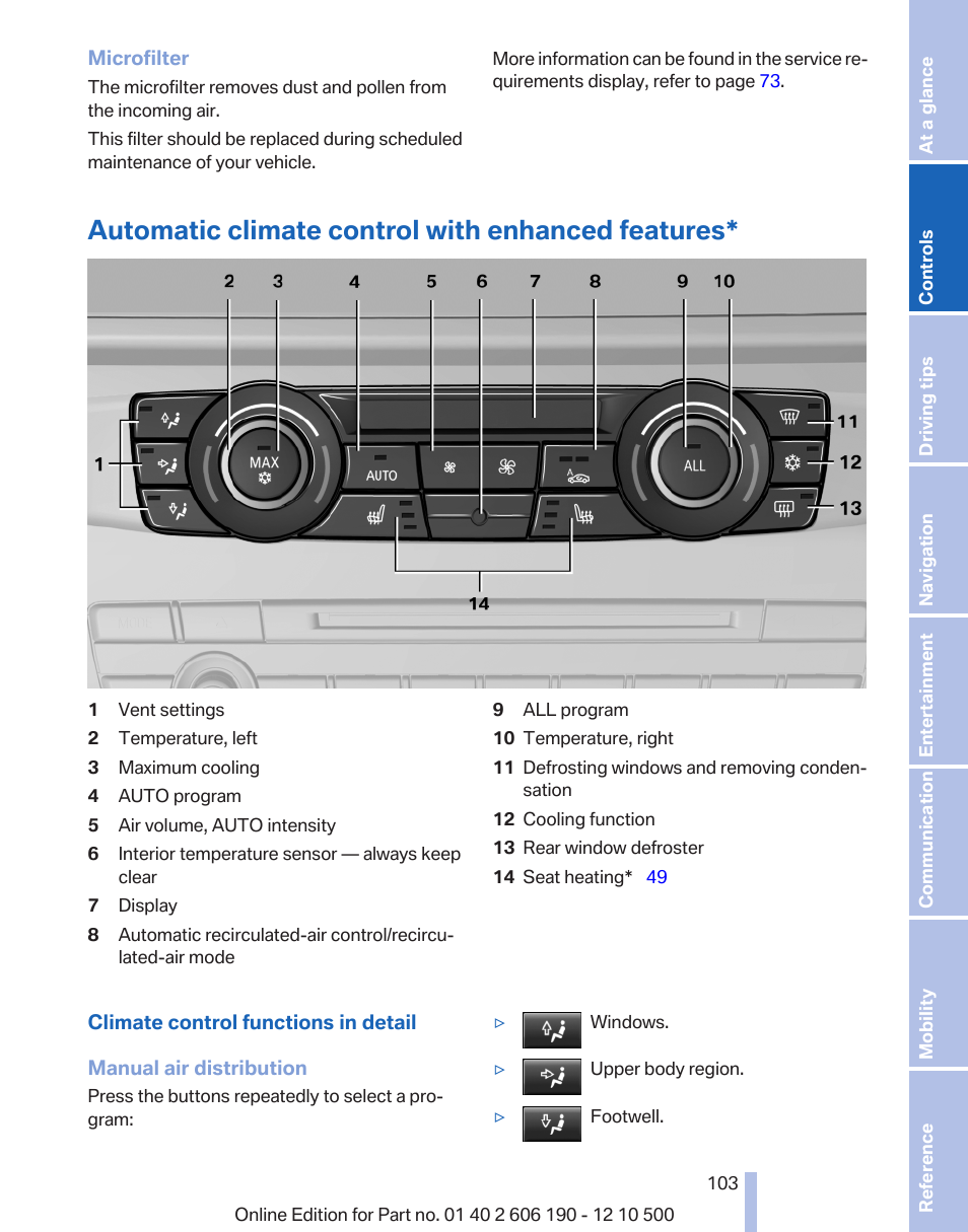 Automatic climate control with enhanced features | BMW X3 xDrive35i 2011 User Manual | Page 103 / 262