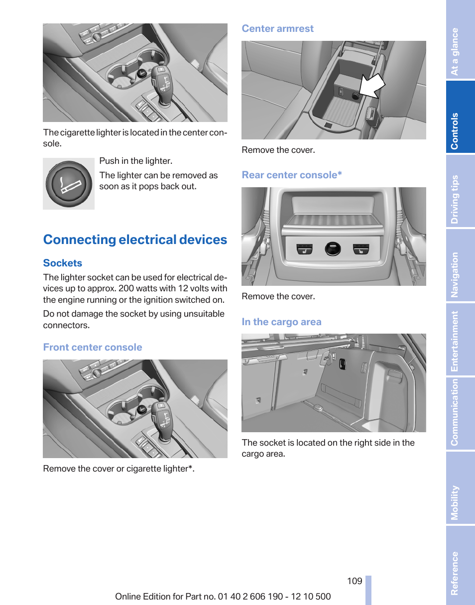 Connecting electrical devices | BMW X3 xDrive35i 2011 User Manual | Page 109 / 262