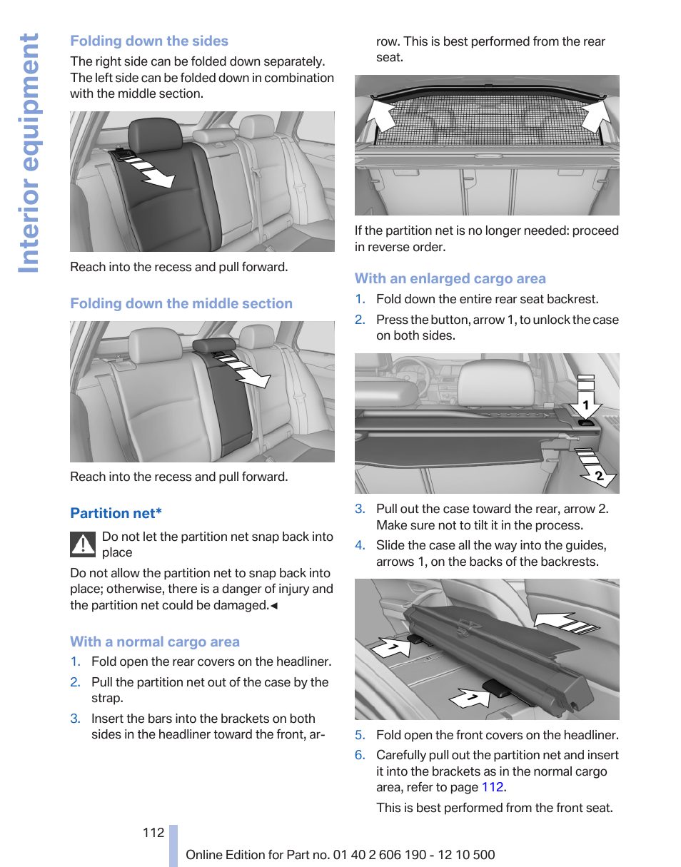 Interior equipment | BMW X3 xDrive35i 2011 User Manual | Page 112 / 262