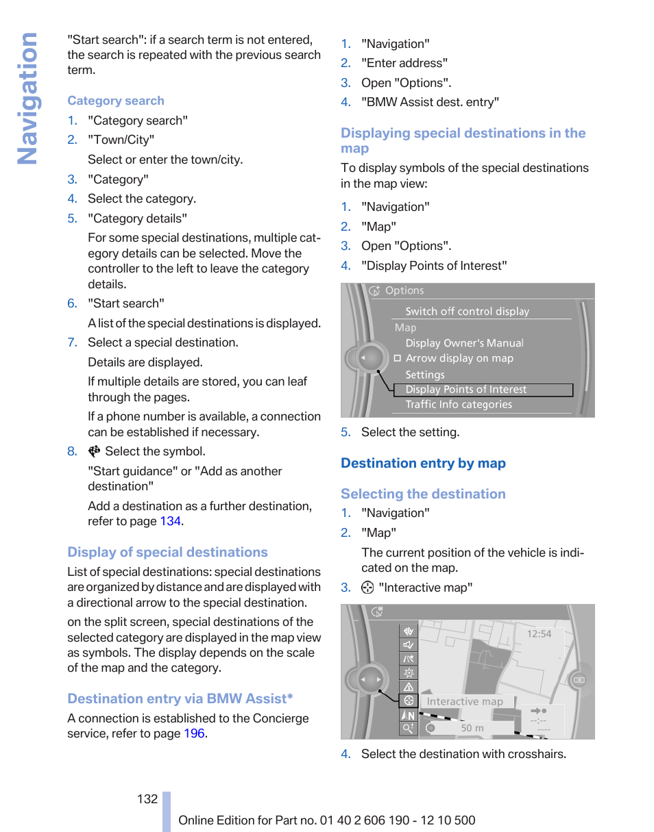 Navigation | BMW X3 xDrive35i 2011 User Manual | Page 132 / 262