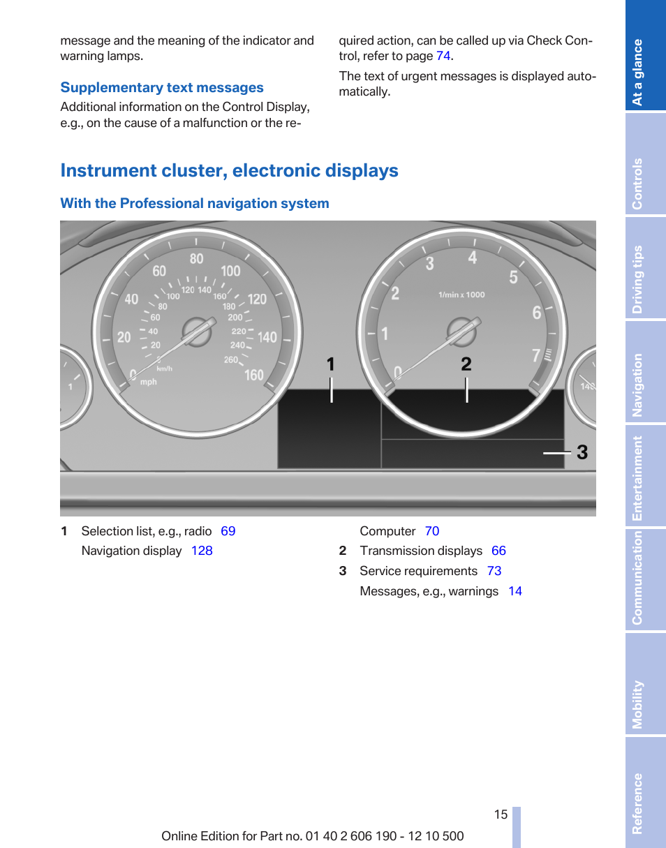 Instrument cluster, electronic displays | BMW X3 xDrive35i 2011 User Manual | Page 15 / 262