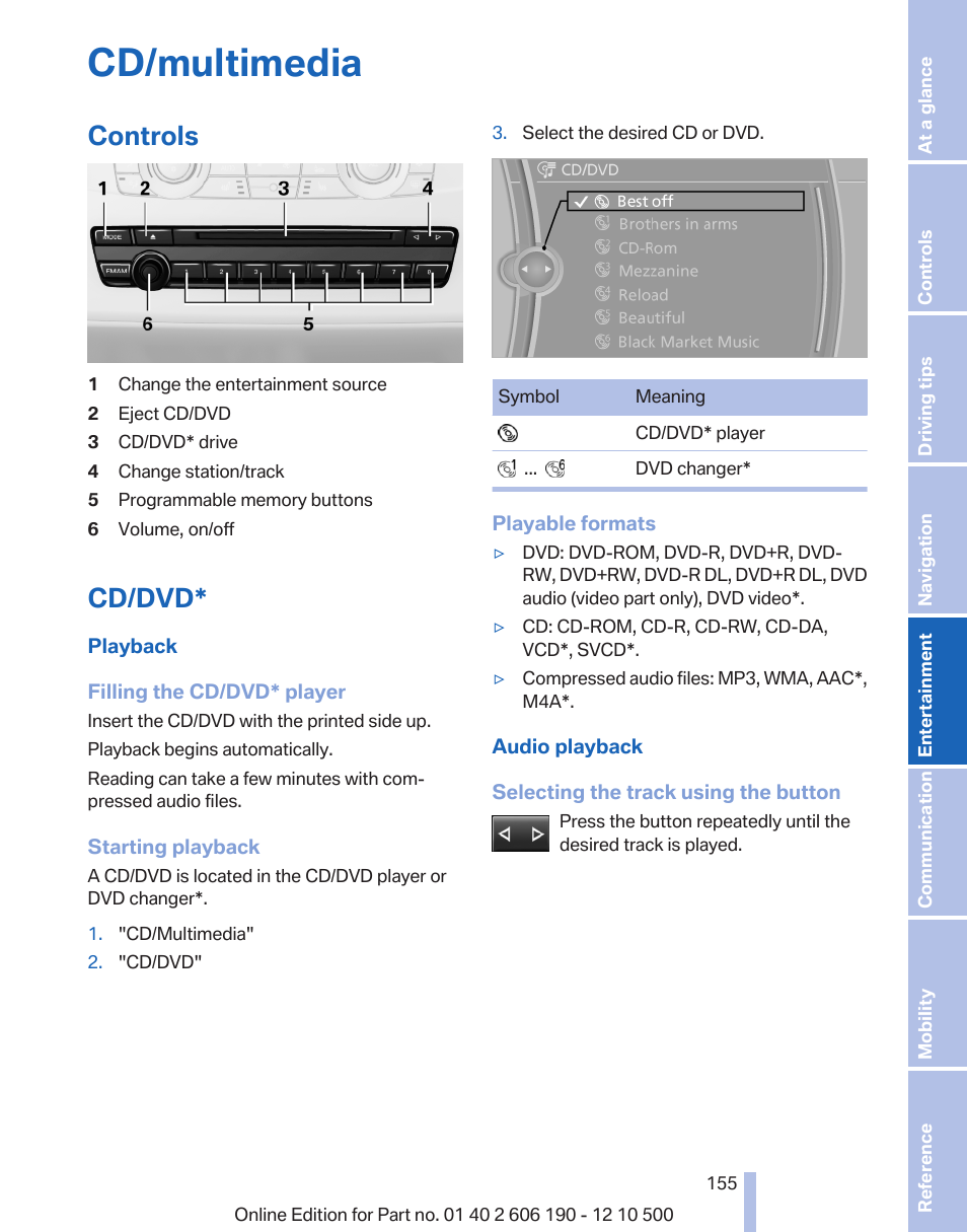 Cd/multimedia, Controls, Cd/dvd | The au | BMW X3 xDrive35i 2011 User Manual | Page 155 / 262