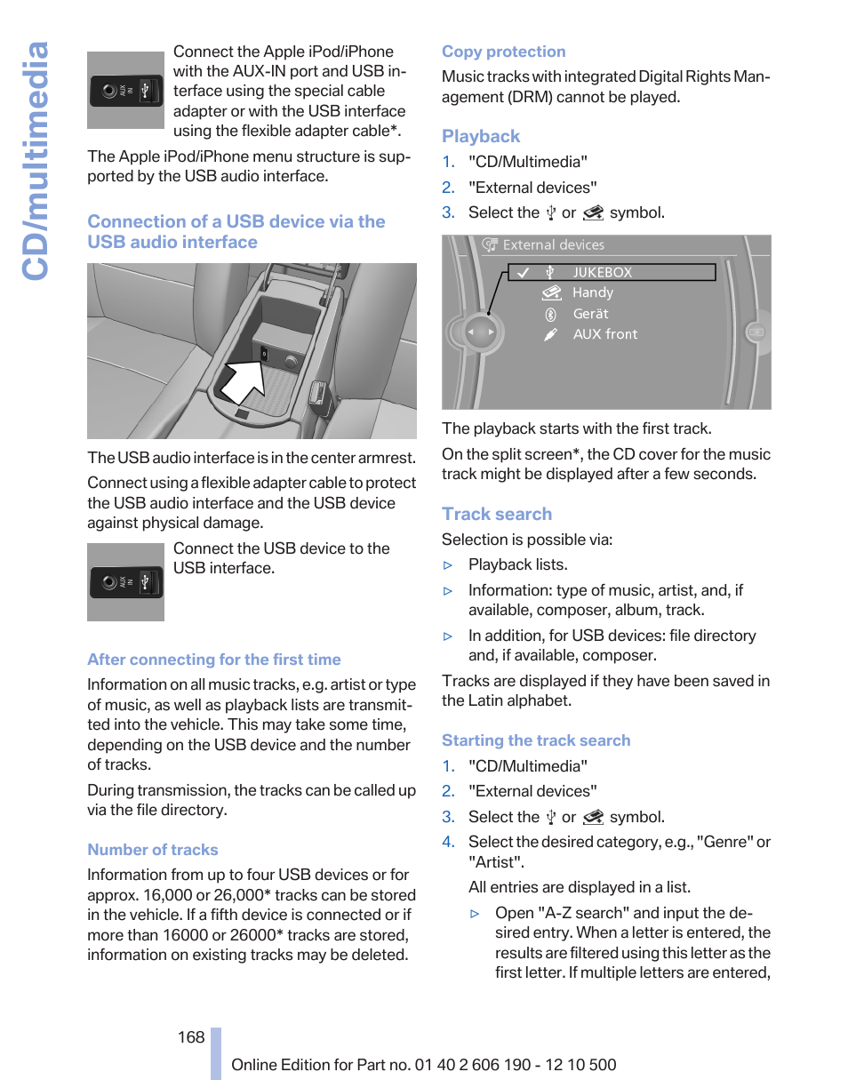 Cd/multimedia | BMW X3 xDrive35i 2011 User Manual | Page 168 / 262