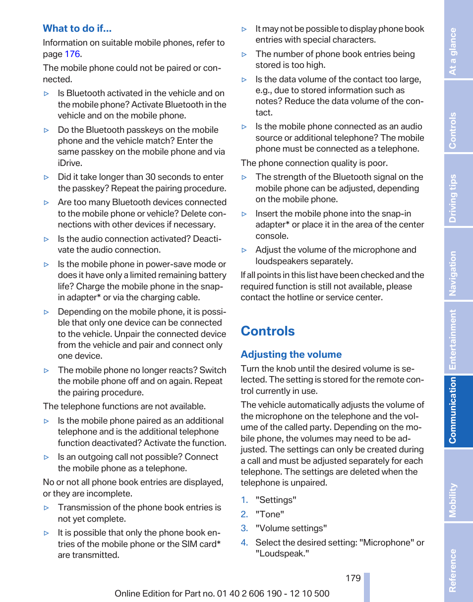 Controls | BMW X3 xDrive35i 2011 User Manual | Page 179 / 262