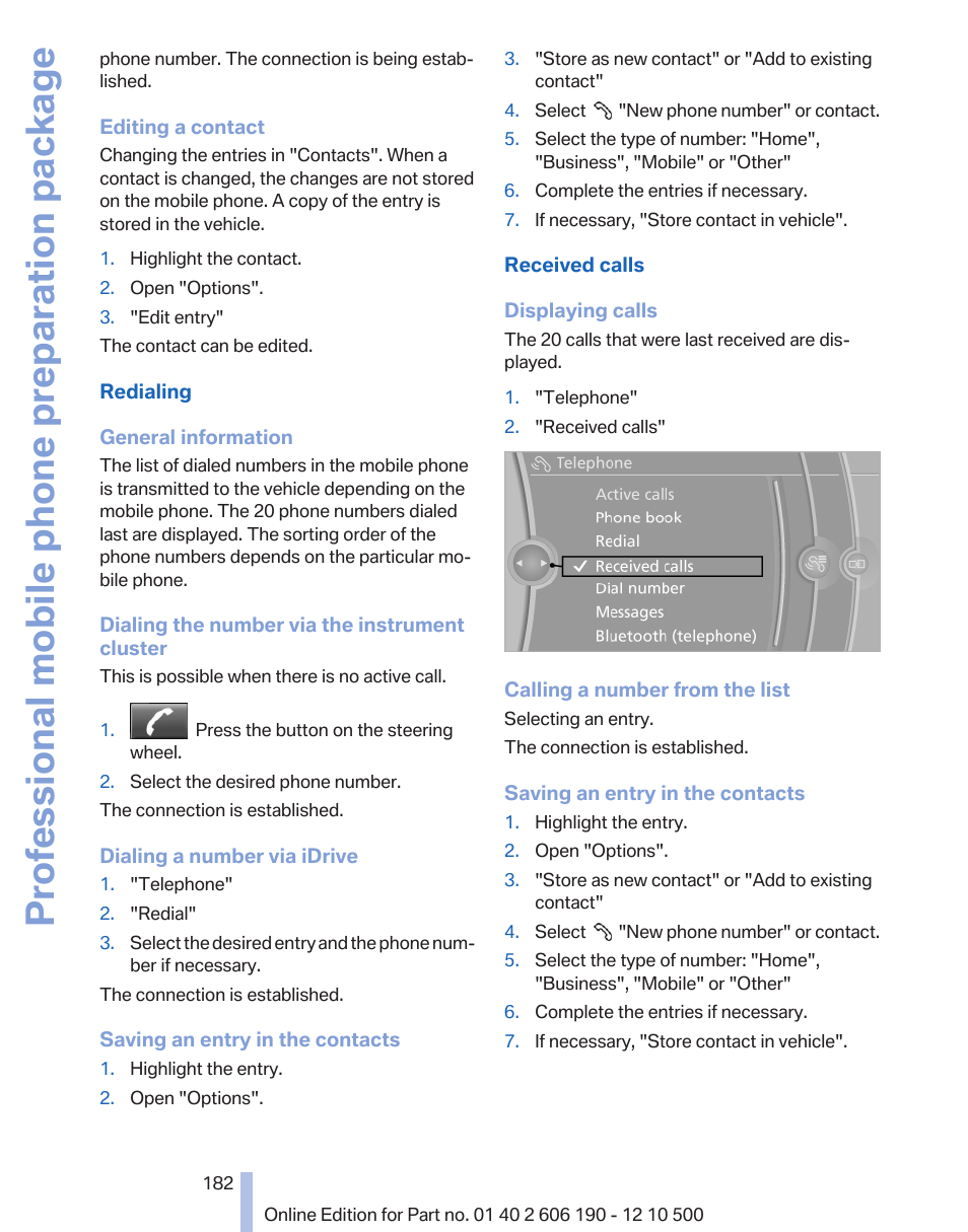 Professional mobile phone preparation package | BMW X3 xDrive35i 2011 User Manual | Page 182 / 262