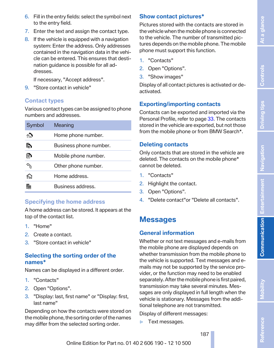 Messages | BMW X3 xDrive35i 2011 User Manual | Page 187 / 262