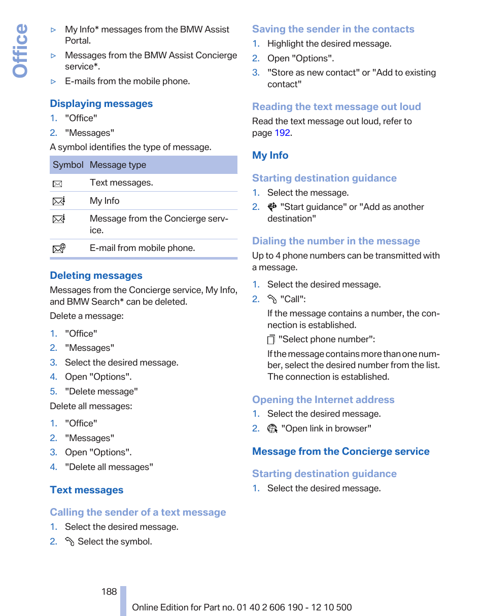 Office | BMW X3 xDrive35i 2011 User Manual | Page 188 / 262