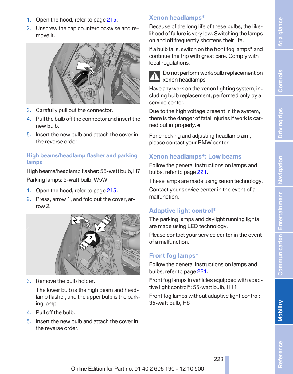 BMW X3 xDrive35i 2011 User Manual | Page 223 / 262