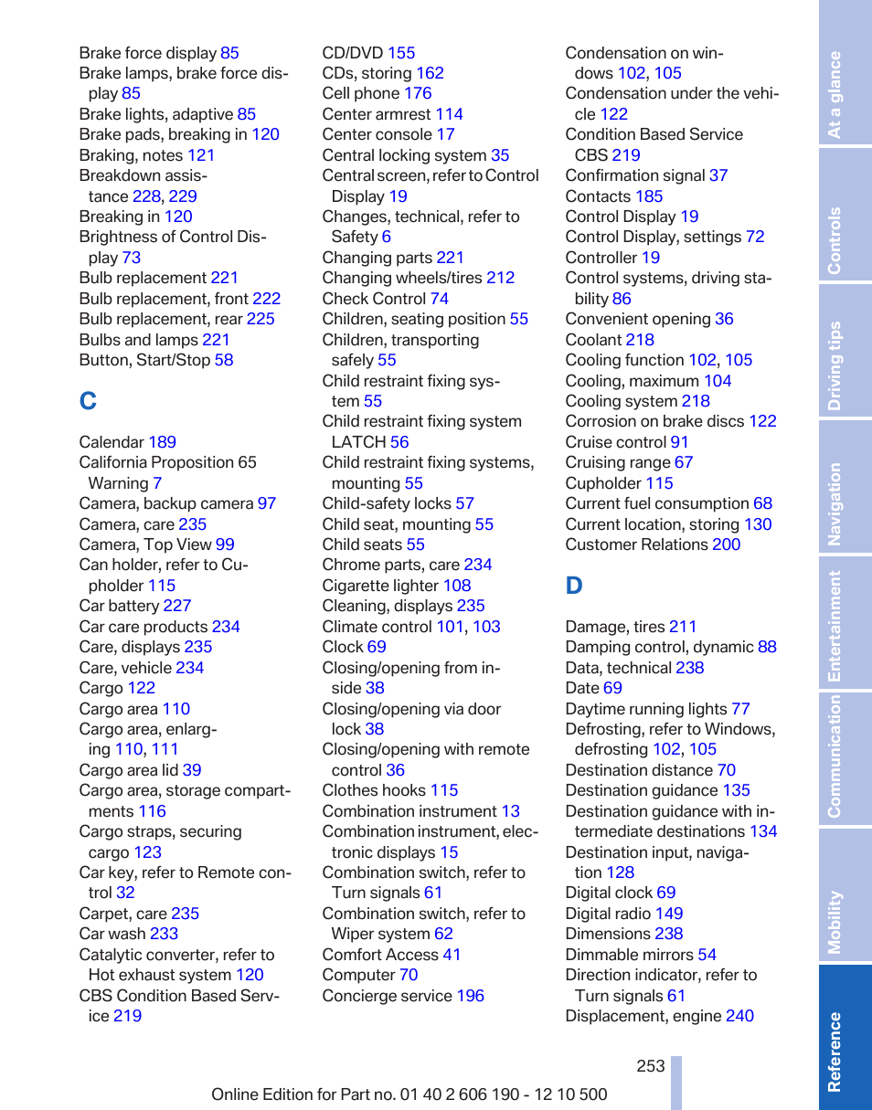 BMW X3 xDrive35i 2011 User Manual | Page 253 / 262