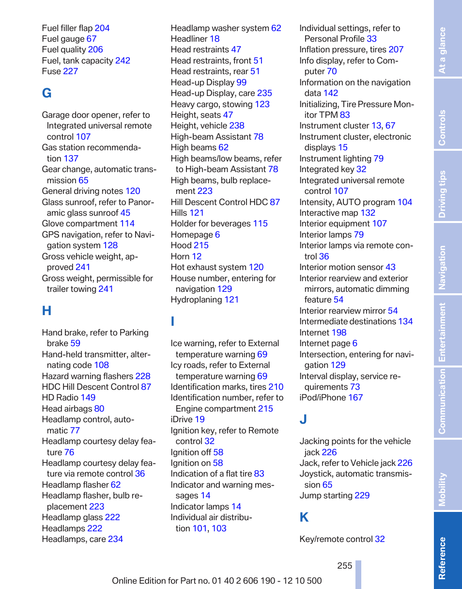 BMW X3 xDrive35i 2011 User Manual | Page 255 / 262