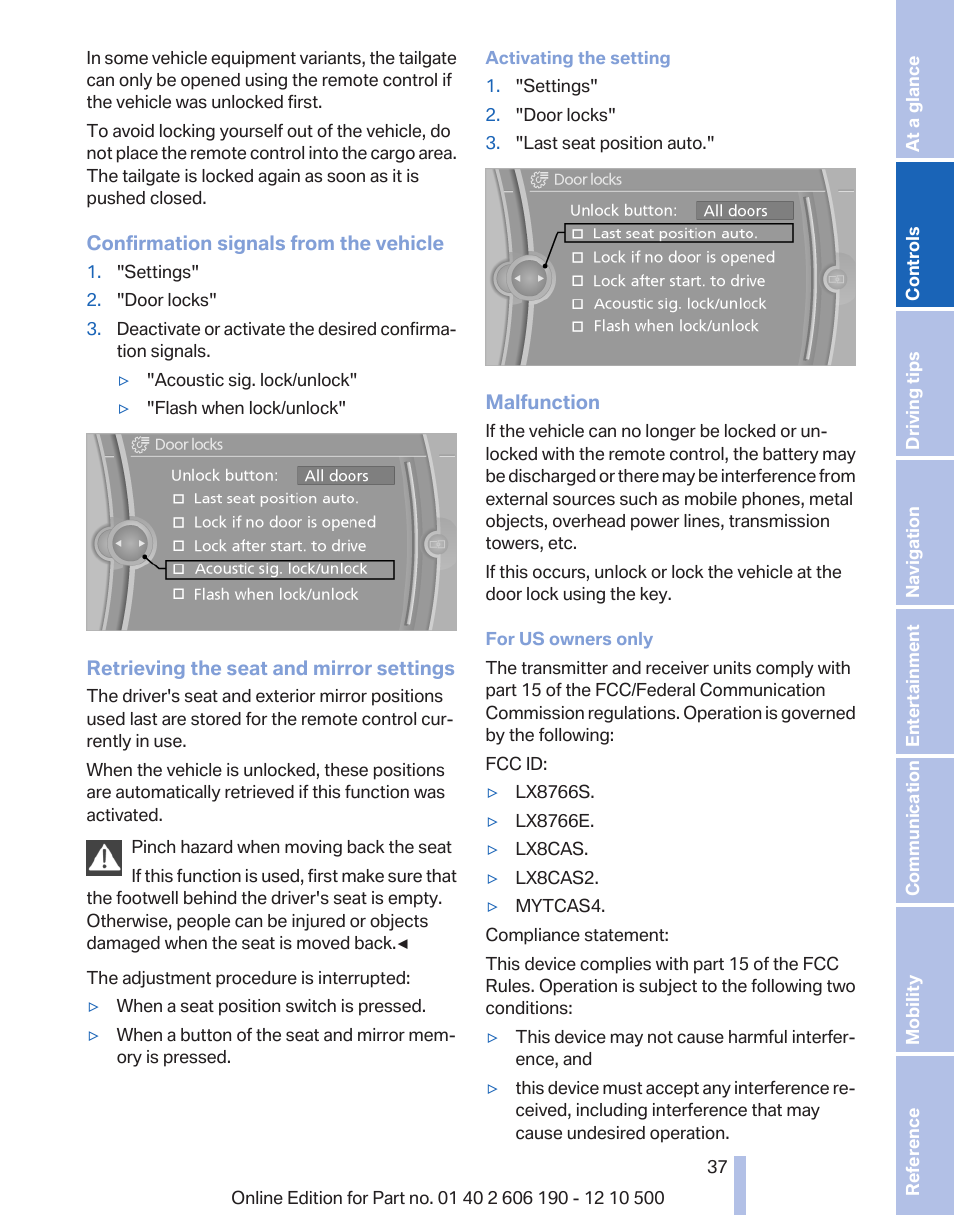 BMW X3 xDrive35i 2011 User Manual | Page 37 / 262