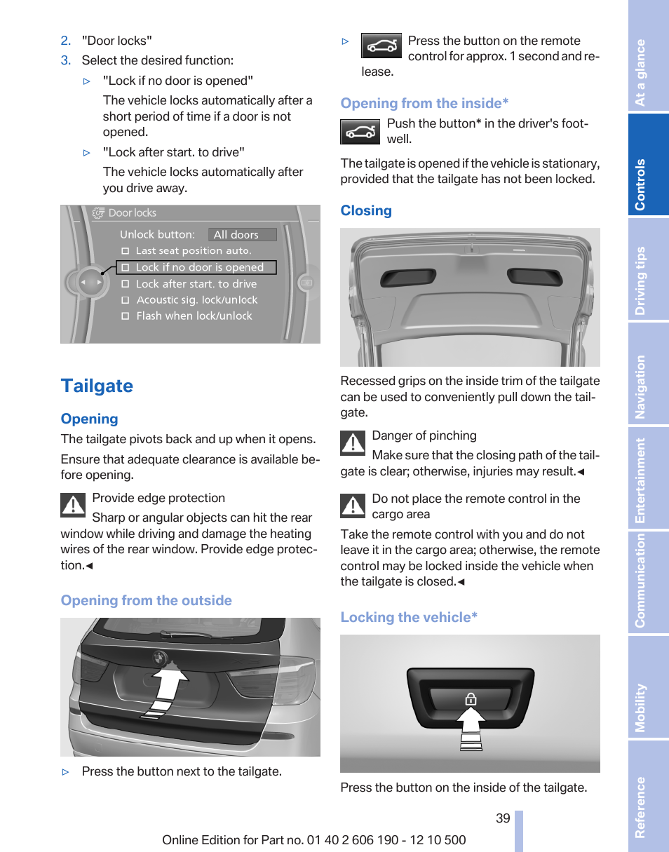 Tailgate | BMW X3 xDrive35i 2011 User Manual | Page 39 / 262