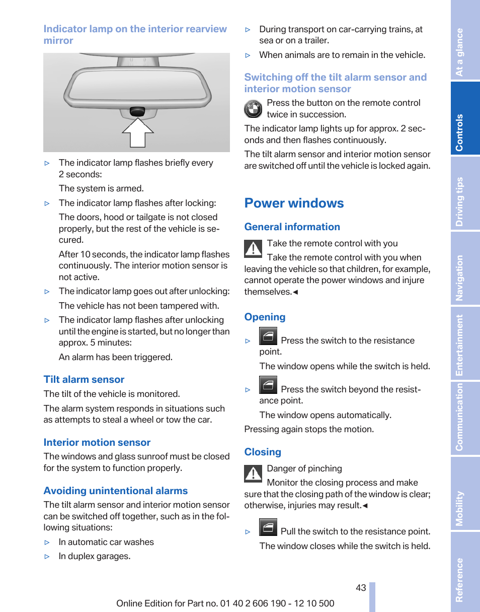 Power windows | BMW X3 xDrive35i 2011 User Manual | Page 43 / 262