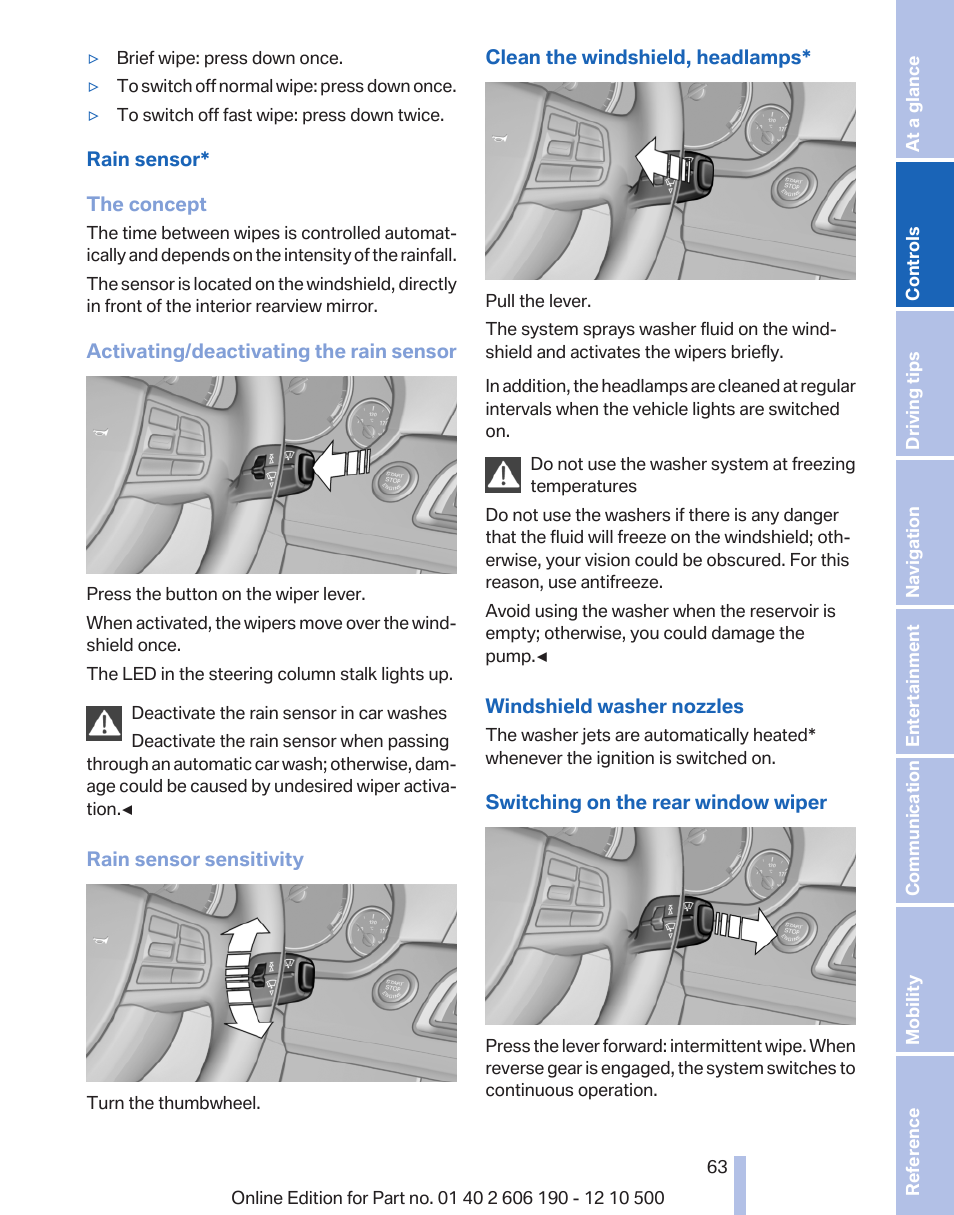 Rain sensor | BMW X3 xDrive35i 2011 User Manual | Page 63 / 262