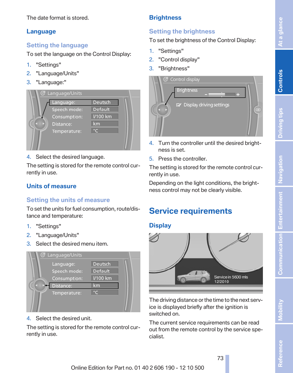 Service requirements | BMW X3 xDrive35i 2011 User Manual | Page 73 / 262