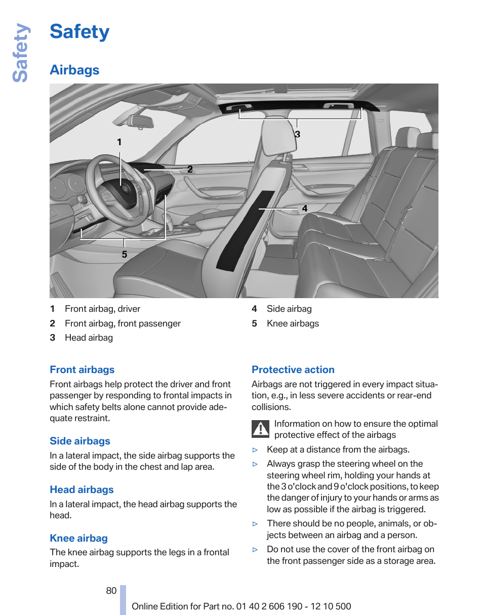 Safety, Airbags | BMW X3 xDrive35i 2011 User Manual | Page 80 / 262