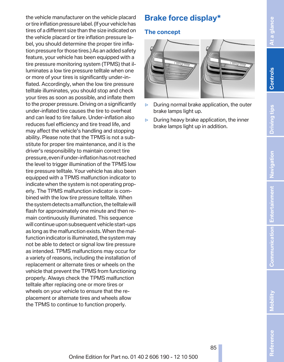 Brake force display | BMW X3 xDrive35i 2011 User Manual | Page 85 / 262