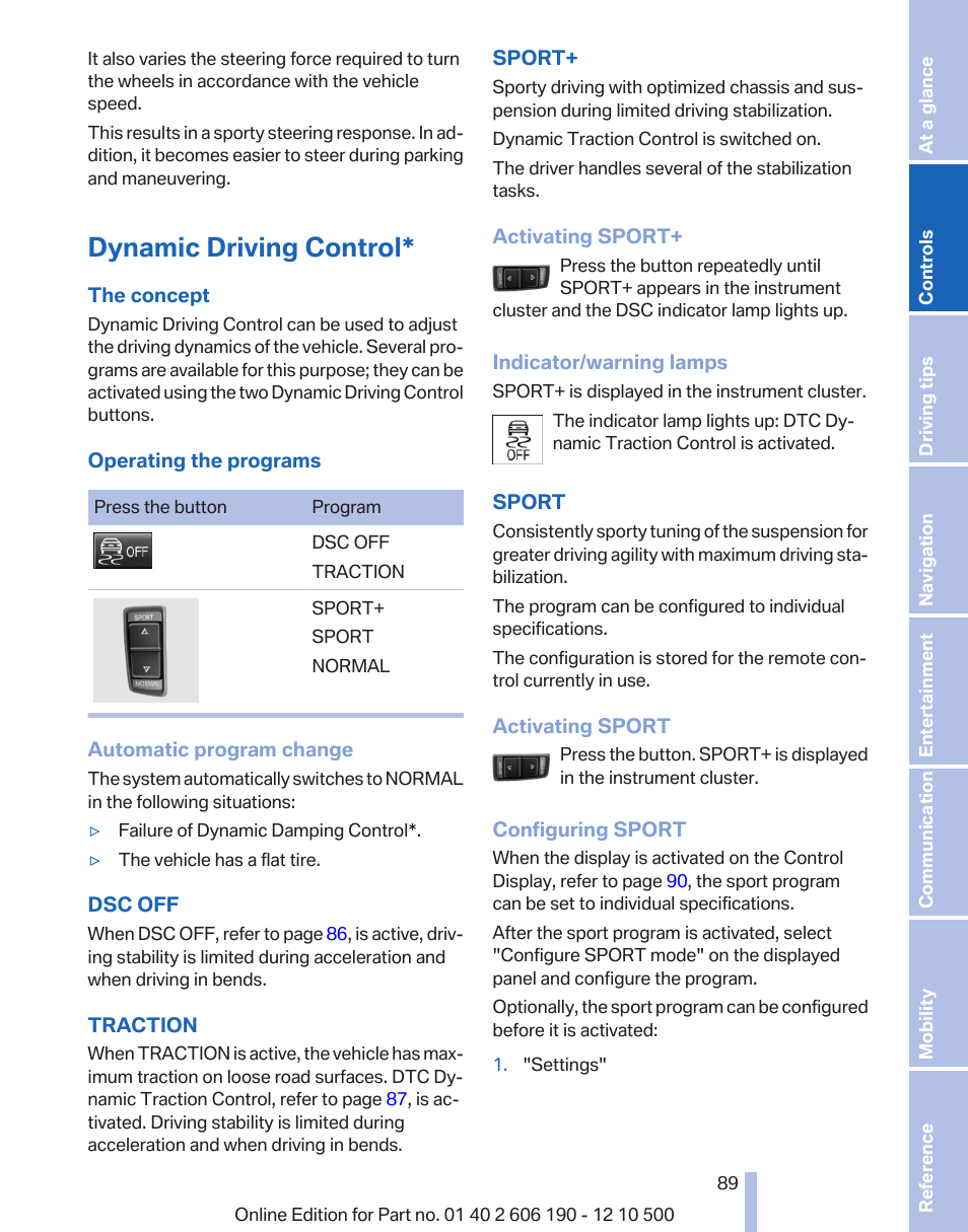 Dynamic driving control | BMW X3 xDrive35i 2011 User Manual | Page 89 / 262