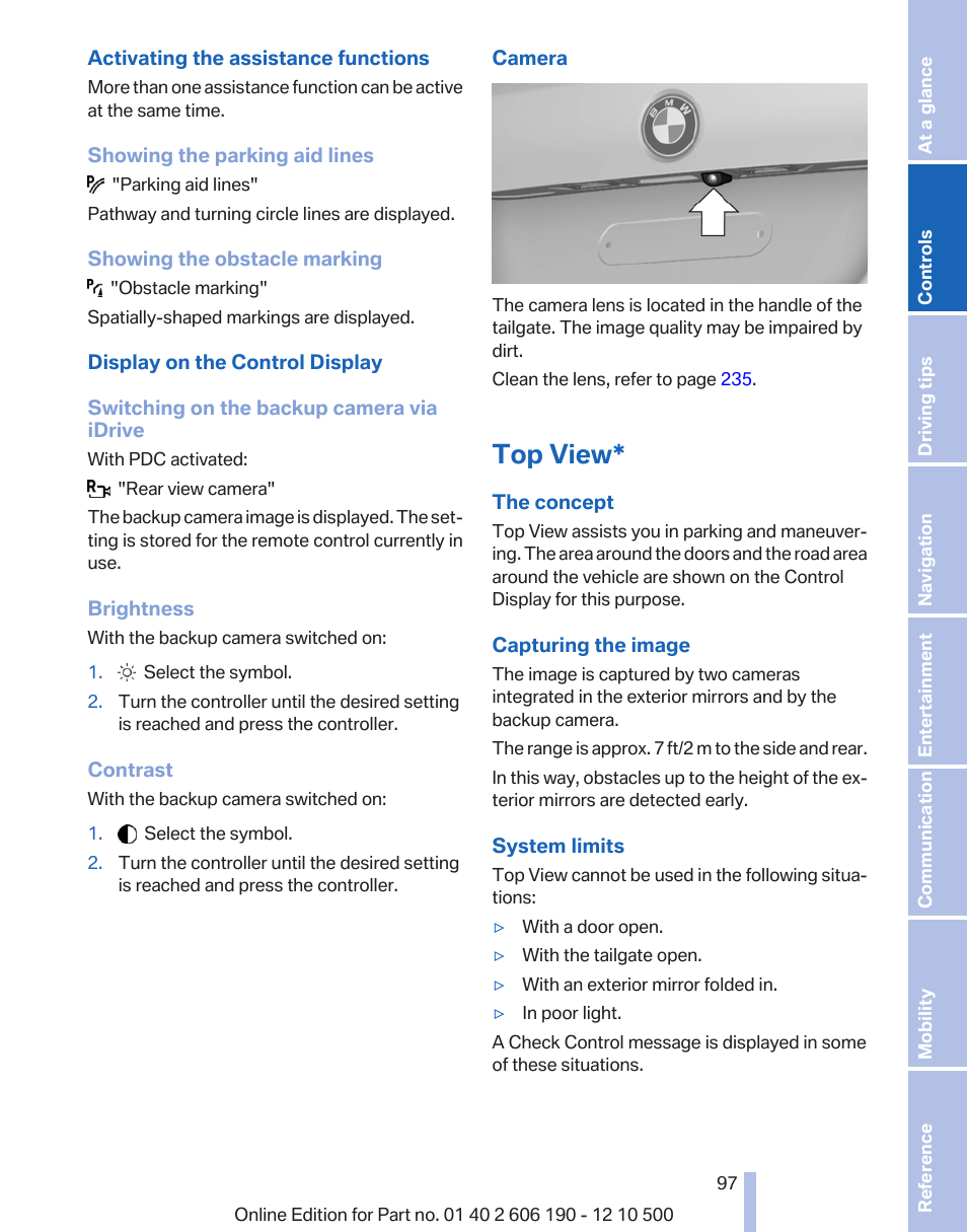 Top view | BMW X3 xDrive35i 2011 User Manual | Page 97 / 262