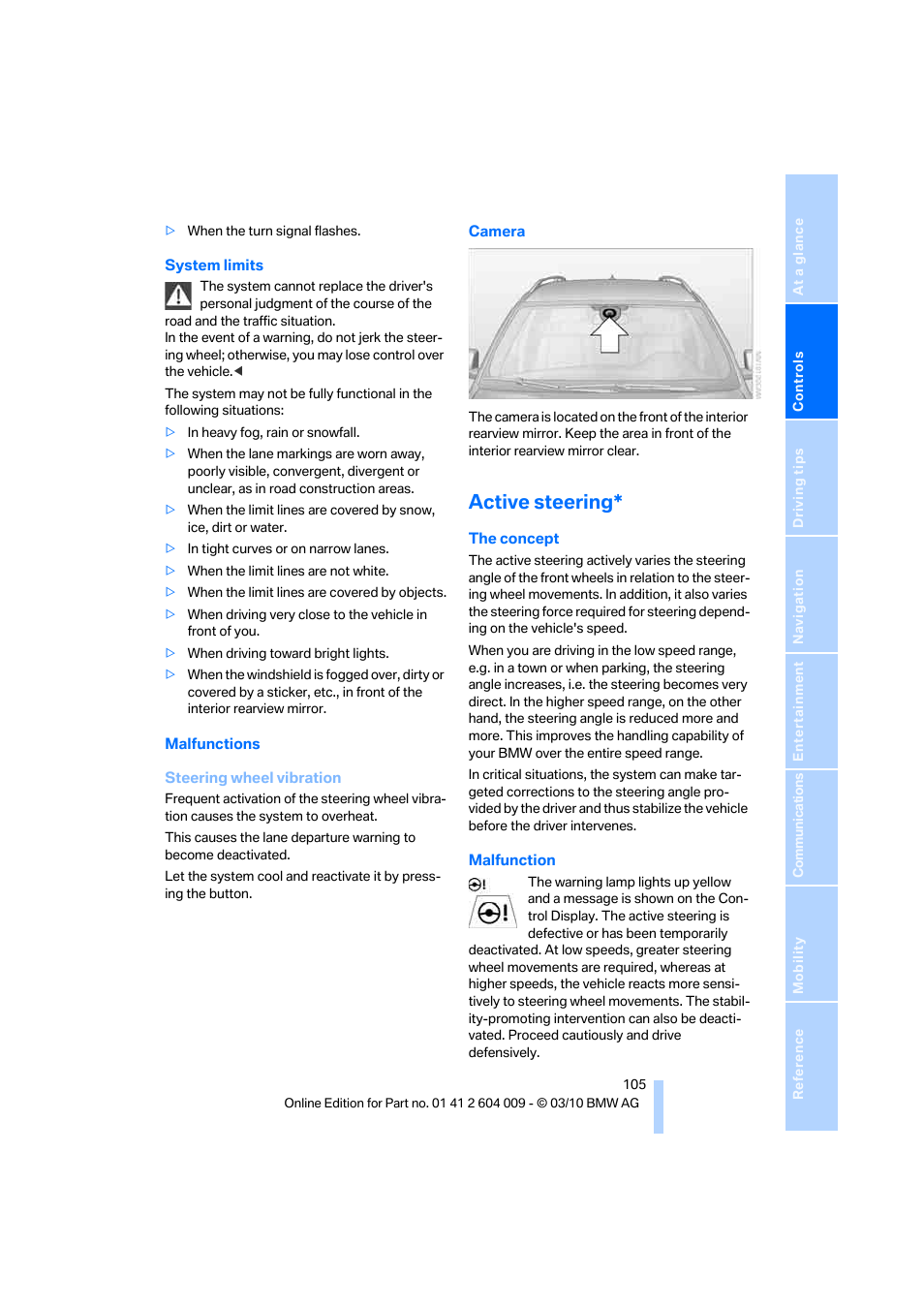 Active steering | BMW X6 xDrive50i 2011 User Manual | Page 107 / 312