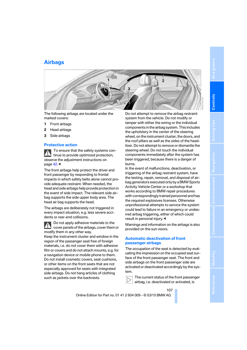 Airbags | BMW X6 xDrive50i 2011 User Manual | Page 109 / 312