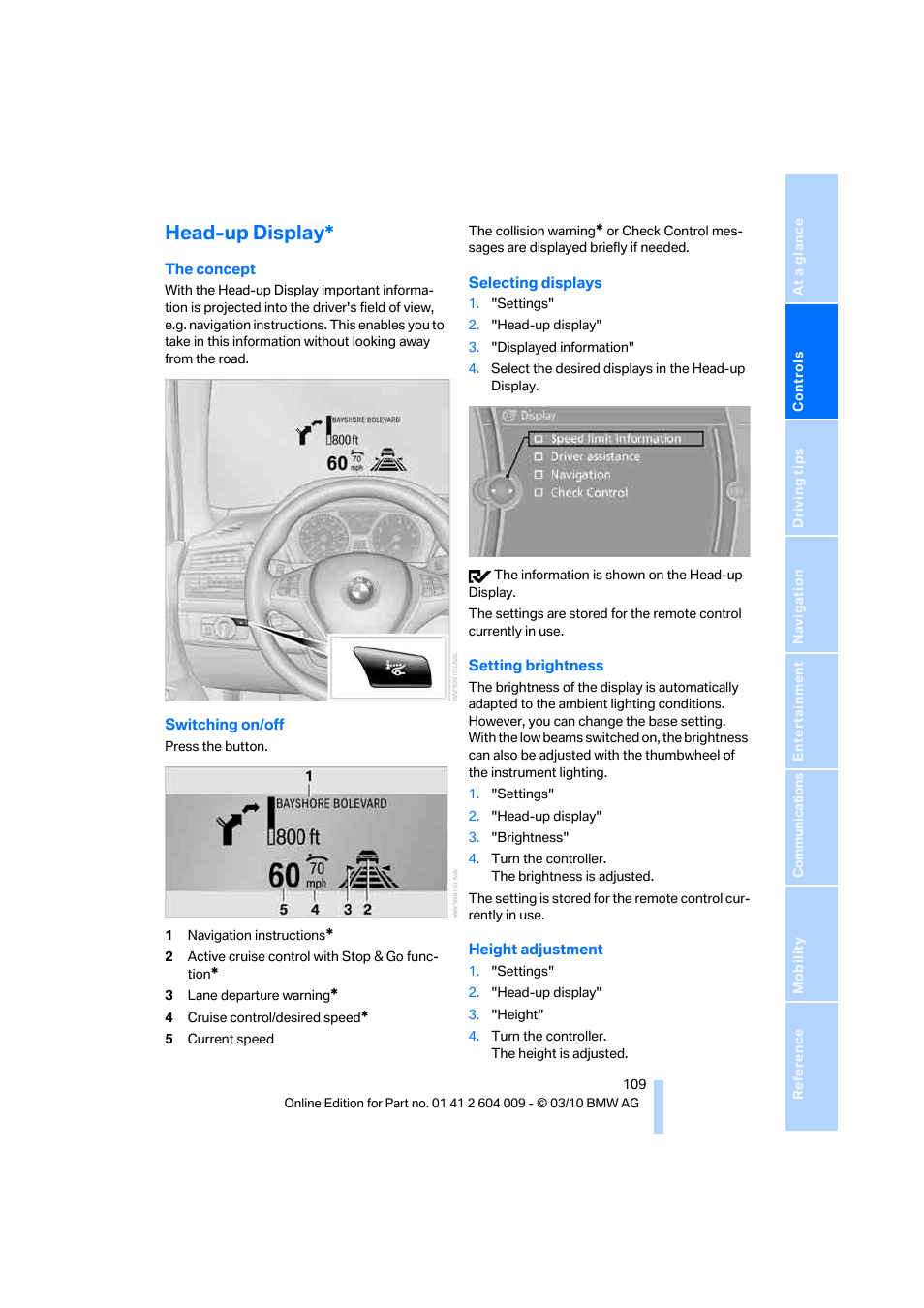 Head-up display | BMW X6 xDrive50i 2011 User Manual | Page 111 / 312