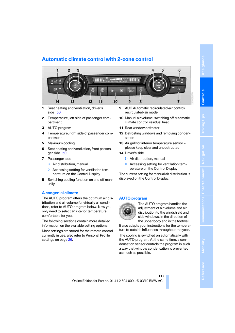 Automatic climate control with 2-zone control, Volume | BMW X6 xDrive50i 2011 User Manual | Page 119 / 312