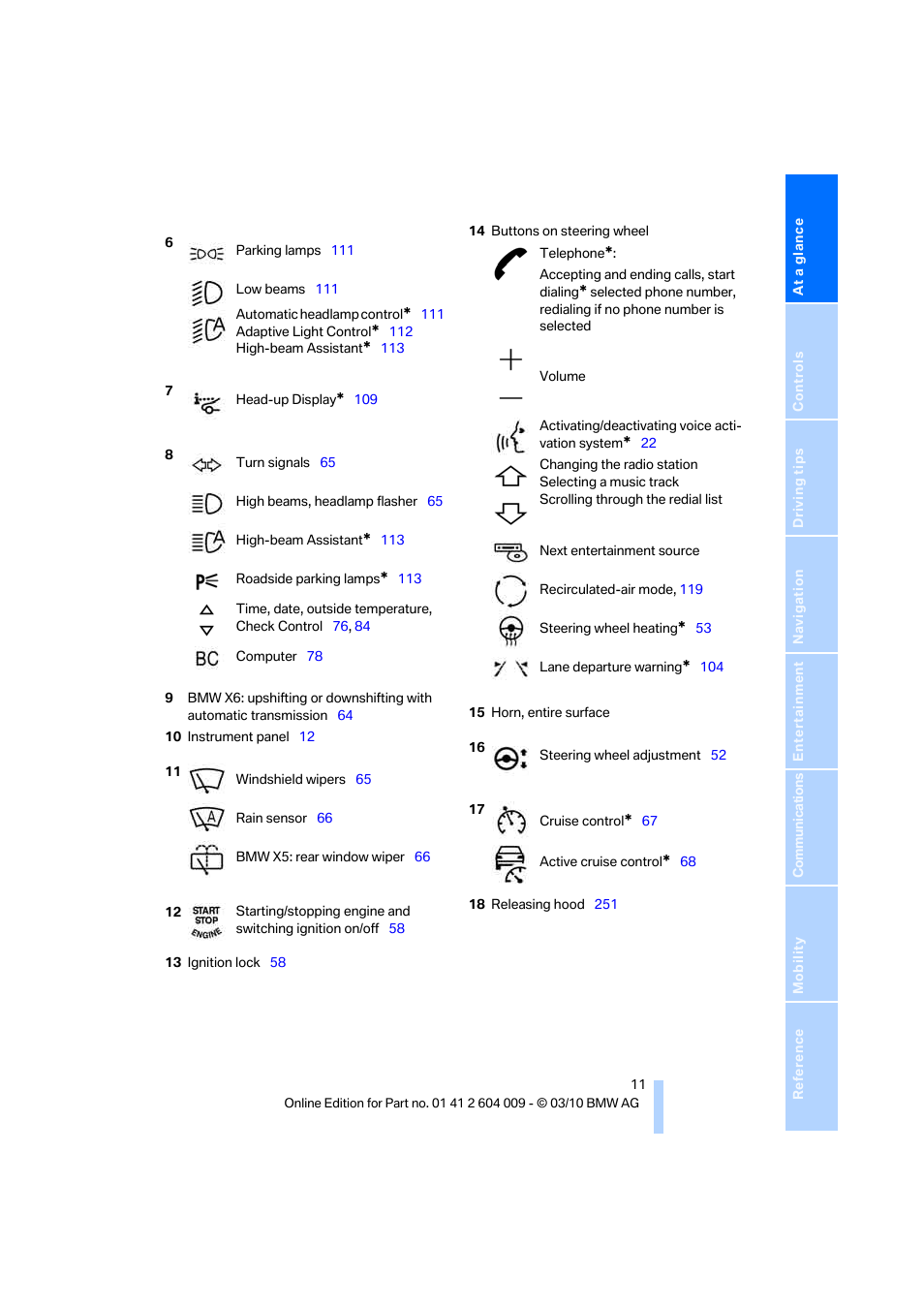 BMW X6 xDrive50i 2011 User Manual | Page 13 / 312