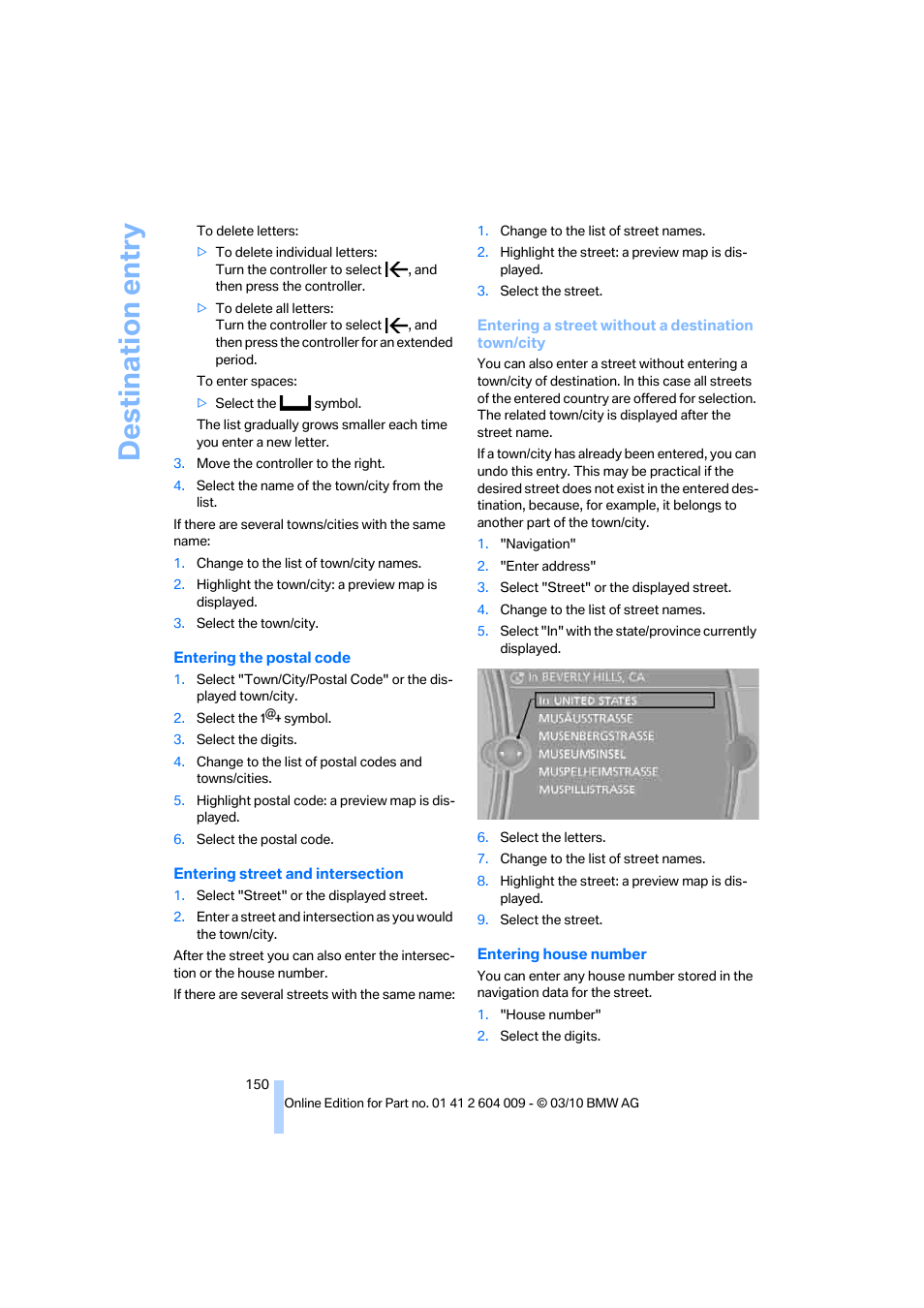 Destination entry | BMW X6 xDrive50i 2011 User Manual | Page 152 / 312