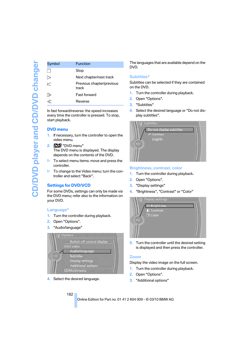 Cd/dvd player and cd/dvd changer | BMW X6 xDrive50i 2011 User Manual | Page 184 / 312