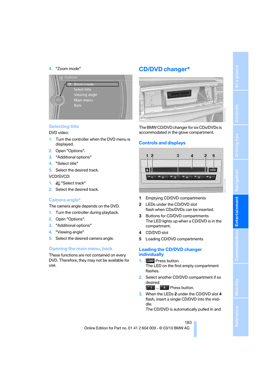 Cd/dvd changer | BMW X6 xDrive50i 2011 User Manual | Page 185 / 312