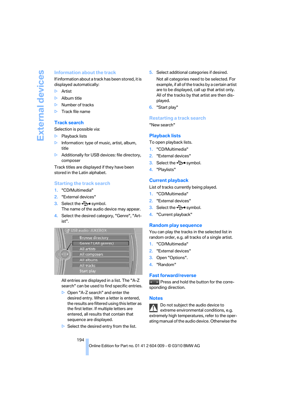 External devices | BMW X6 xDrive50i 2011 User Manual | Page 196 / 312