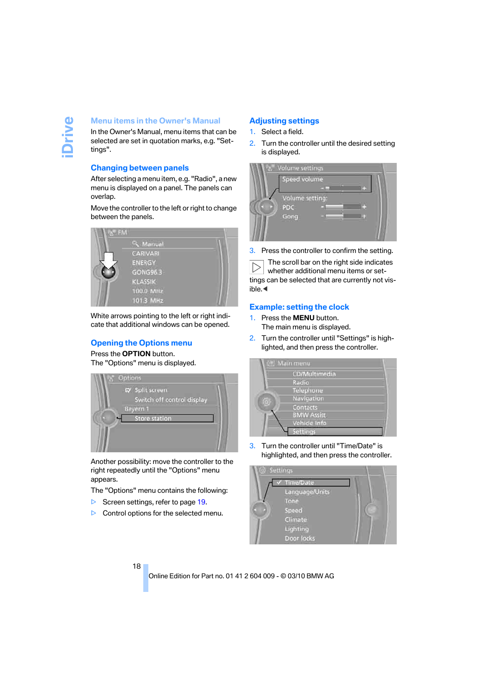 Idrive | BMW X6 xDrive50i 2011 User Manual | Page 20 / 312