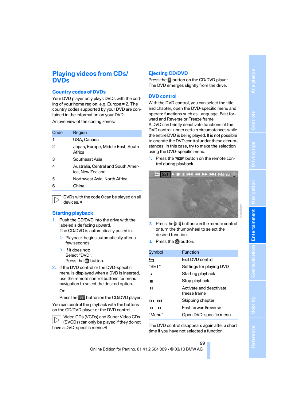 Playing videos from cds/ dvds | BMW X6 xDrive50i 2011 User Manual | Page 201 / 312