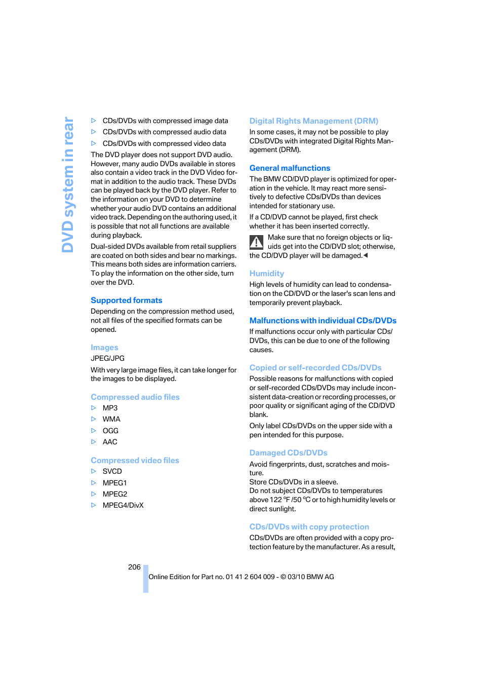 Dvd system in rear | BMW X6 xDrive50i 2011 User Manual | Page 208 / 312