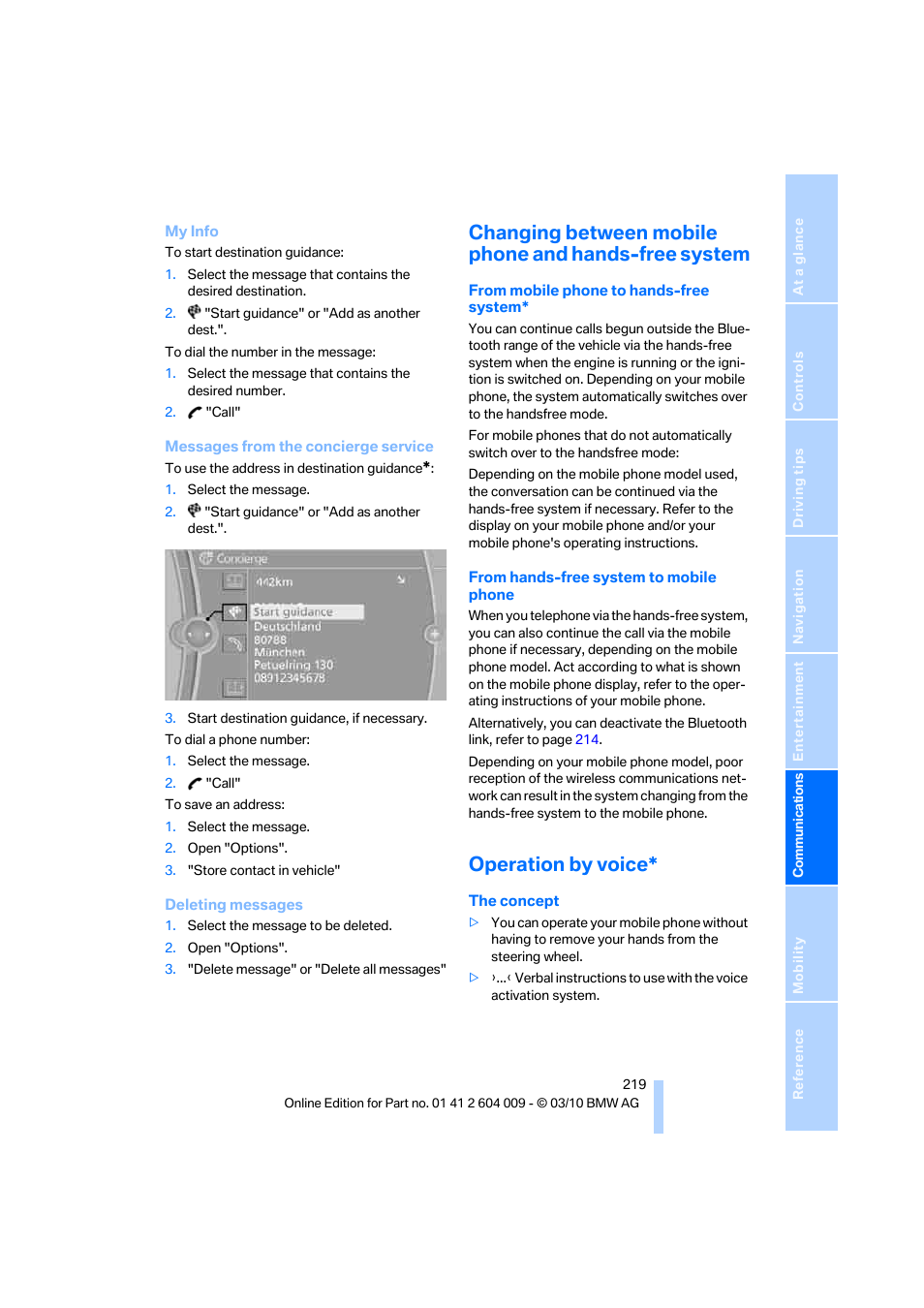 Operation by voice | BMW X6 xDrive50i 2011 User Manual | Page 221 / 312