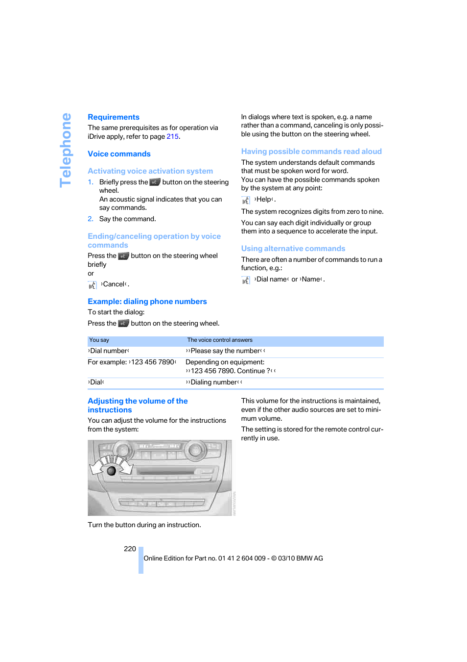 Te lephone | BMW X6 xDrive50i 2011 User Manual | Page 222 / 312