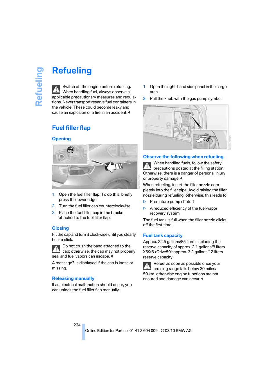 Refueling, Fuel filler flap, Lity | BMW X6 xDrive50i 2011 User Manual | Page 236 / 312