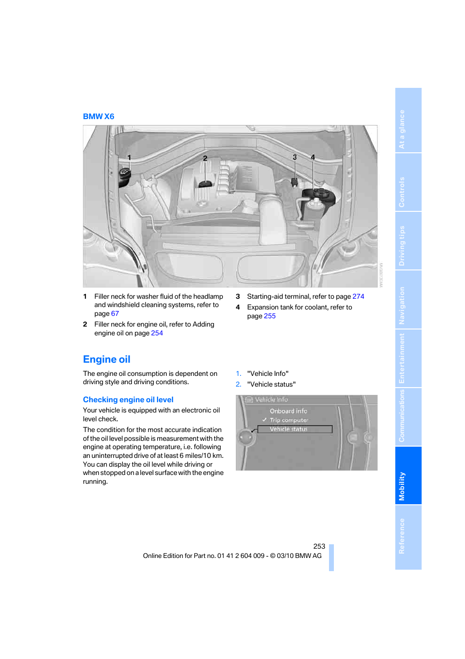 Engine oil | BMW X6 xDrive50i 2011 User Manual | Page 255 / 312