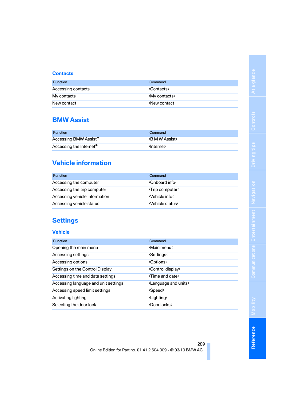 Bmw assist, Vehicle information, Settings | Bmw assist vehicle information settings | BMW X6 xDrive50i 2011 User Manual | Page 291 / 312