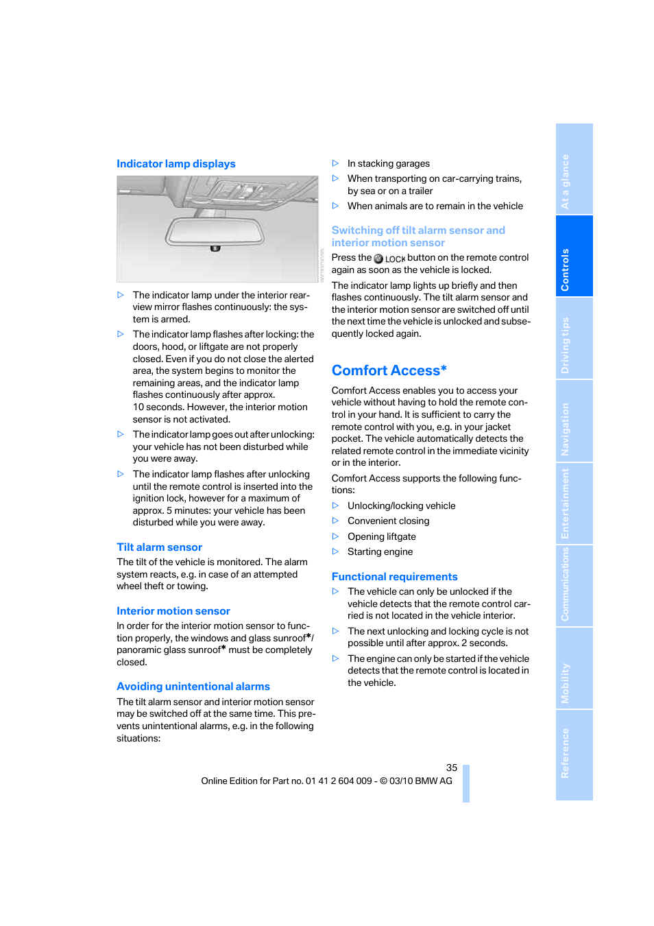 Comfort access | BMW X6 xDrive50i 2011 User Manual | Page 37 / 312