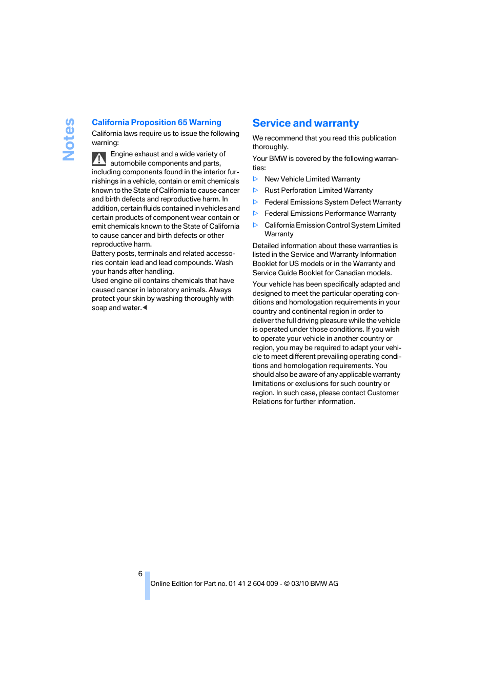 Service and warranty | BMW X6 xDrive50i 2011 User Manual | Page 8 / 312