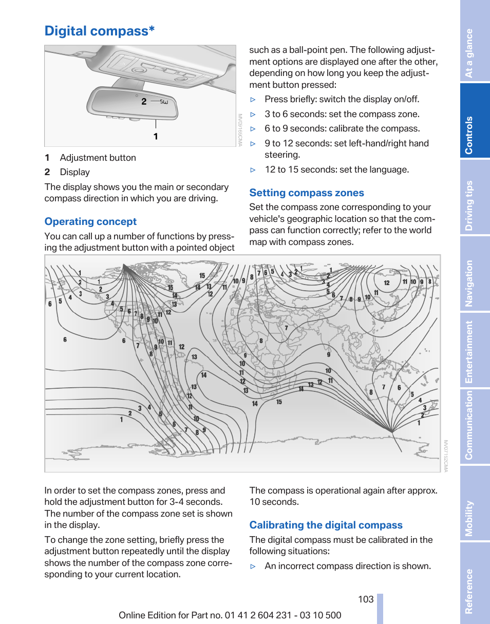 Digital compass | BMW Z4 sDrive35is 2011 User Manual | Page 103 / 247