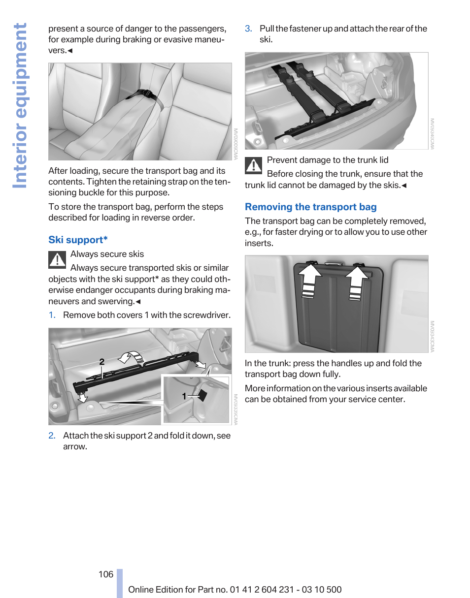 Interior equipment | BMW Z4 sDrive35is 2011 User Manual | Page 106 / 247